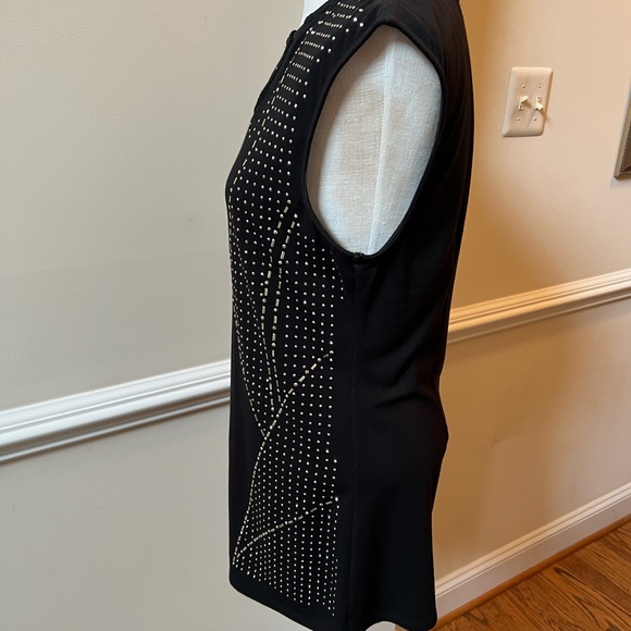 Cache – Black Sleeveless Sweater w/Cutout Neckline and Gold Swirl Beaded Design - Picture 3 of 10